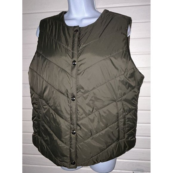 Sam Edelman Jackets & Blazers - NWT Sam Edelman Sz LARGE Satin Puffer Vest in Olive Green Quilted Snap Front